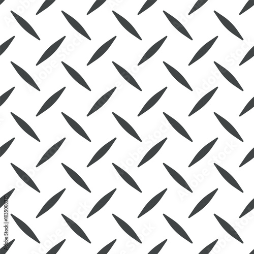 Diamond plate metal seamless pattern. Diamond structure texture. Metal construction background. Geometric diagonal tread stainless floor. Vector illustration isolated on white background.