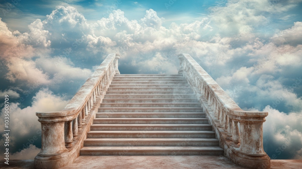 Fototapeta premium Majestic stairway ascending towards cloud-filled sky