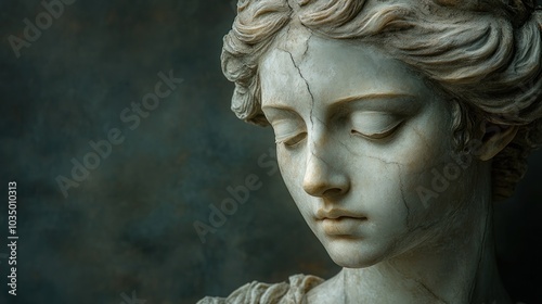 A close-up of a classical marble statue depicting serene beauty.