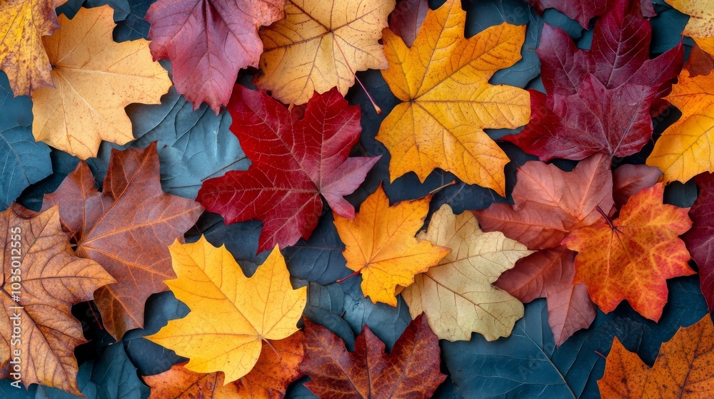 A displayed collection of rustic autumn leaves showcasing various shades of red, orange, and yellow. The gradient of natural hues provides a warm fall vibe. A displayed collection of rustic autumn leaves showcasing various shades of red, orange, and yellow. The gradient of natural hues provides a warm fall vibe.