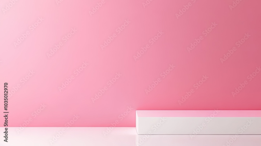 A minimalist interior featuring a soft pink wall and a clean white shelf, perfect for various design projects. A minimalist interior featuring a soft pink wall and a clean white shelf, perfect for various design projects.