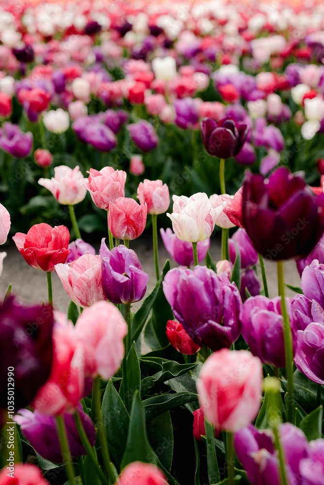 Close-Up of Colorful Tulip Blooms Close-Up of Colorful Tulip Blooms