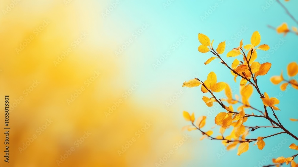 A serene close-up of yellow leaves against a soft blue background, perfect for nature-themed projects and seasonal designs. A serene close-up of yellow leaves against a soft blue background, perfect for nature-themed projects and seasonal designs.