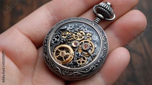 Open Face Pocket Watch with Exposed Gearwork and Ornate Design