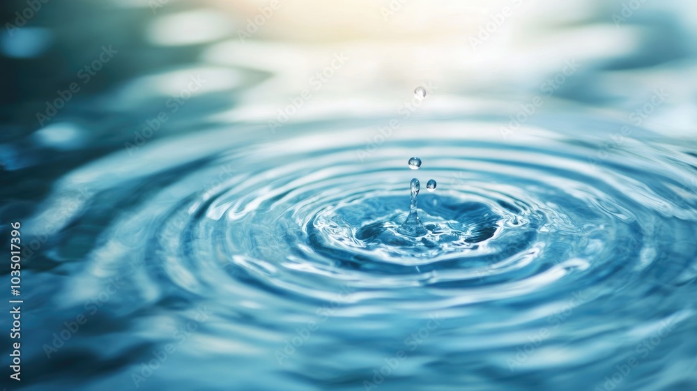 Droplets creating ripples on surface of calm water Droplets creating ripples on surface of calm water