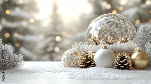 Snow Globe and Festive Decorations in a Winter Setting