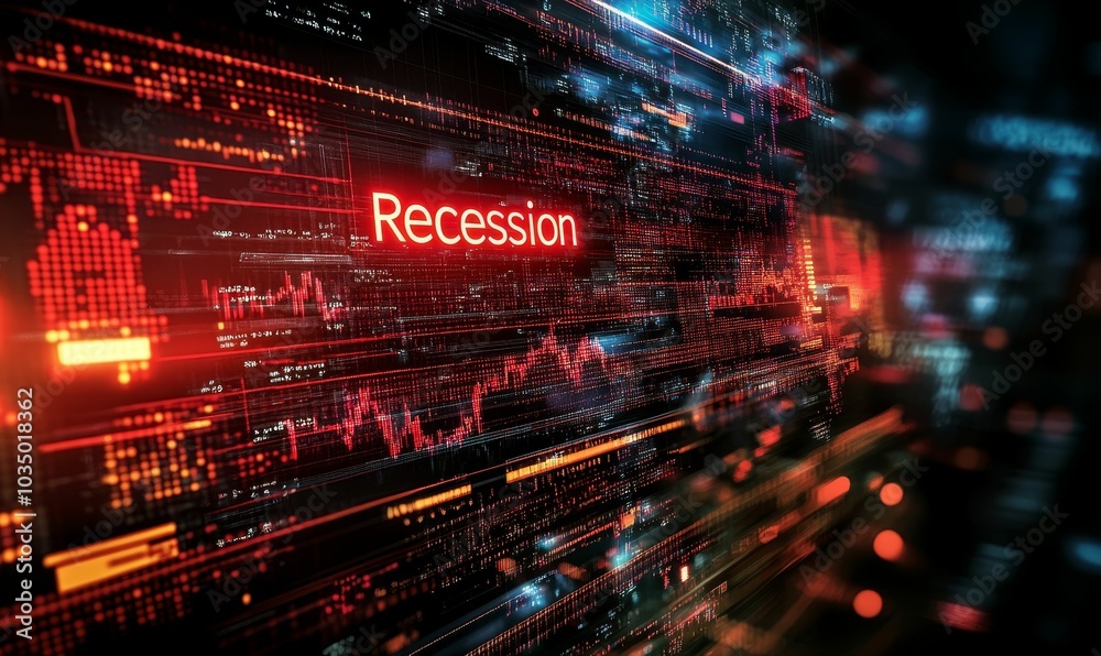 Recession on a digital stock market display. Recession on a digital stock market display.