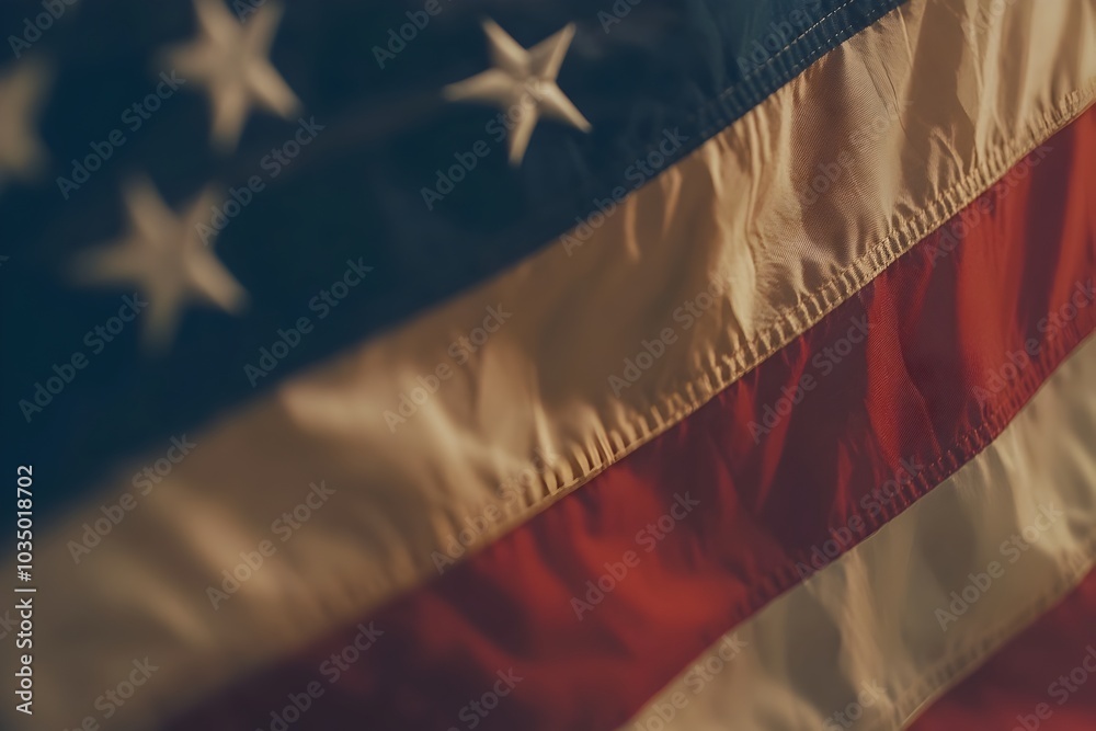 Fototapeta premium Waving American Flag Closeup Patriotic National Symbol of United States Democracy