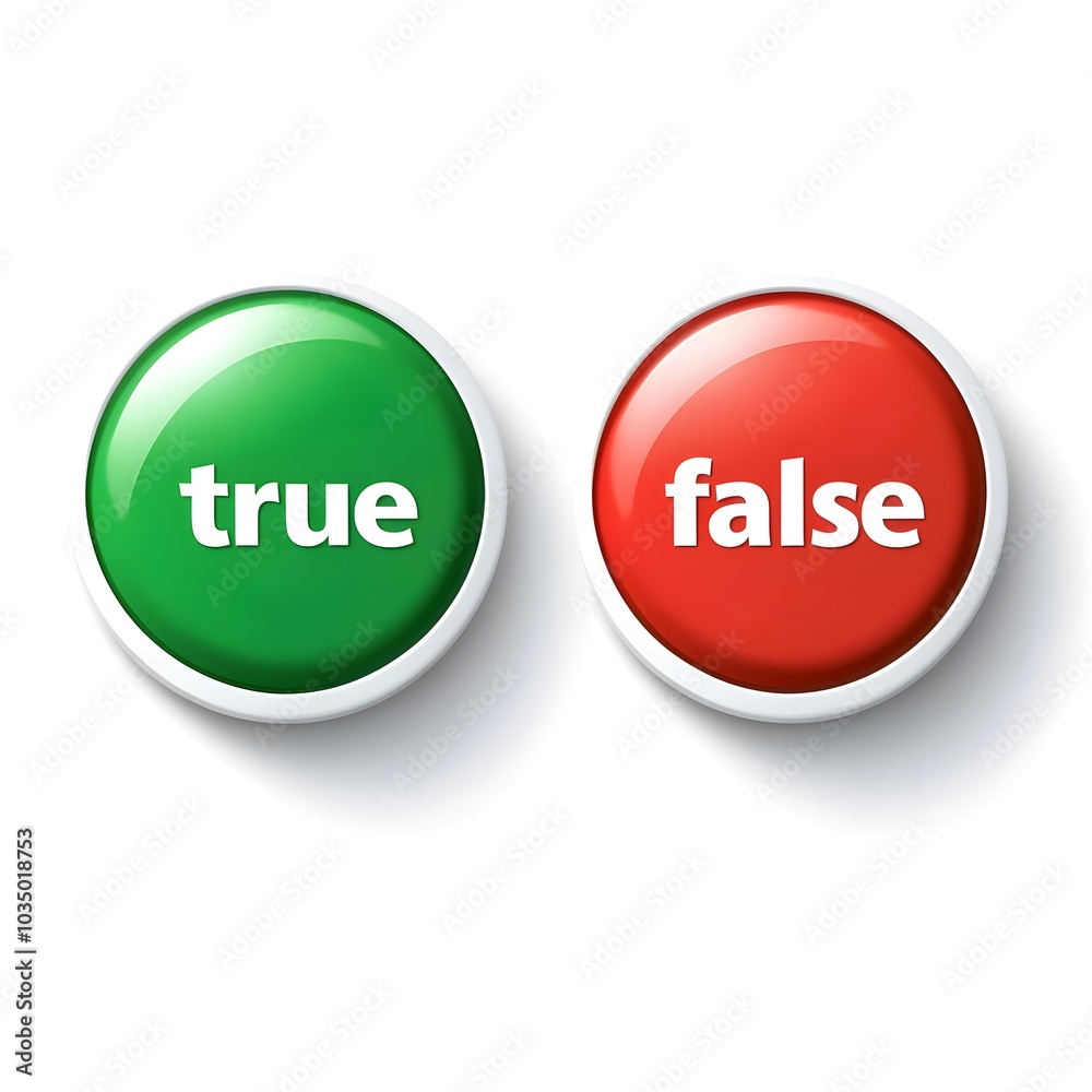Green True and Red False Buttons on Minimal White Background Green True and Red False Buttons on Minimal White Background