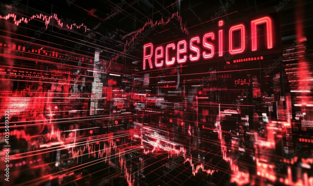 Fototapeta premium Recession sign over financial data.