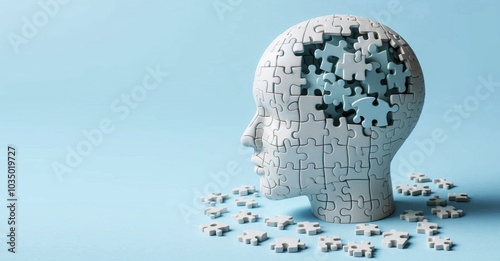 Human head made of puzzle, concept related to mental illness.