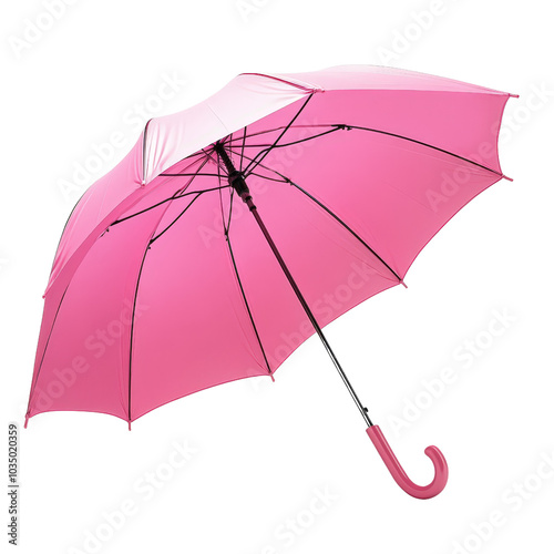 Pink umbrella opened, isolated on white background, perfect for rainy days photo