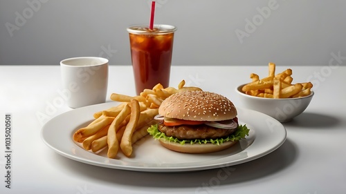 Delicious fast food on a plate with a gradient background