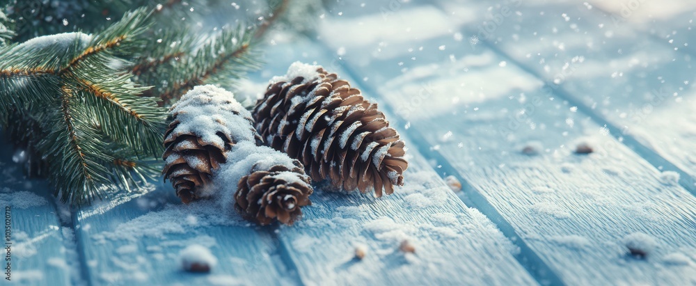 The Pinecones on Snowy Surface The Pinecones on Snowy Surface
