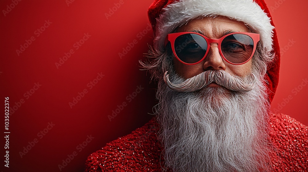 A playful pop art style image of Santa Claus with sunglasses, perfect for creating merry Christmas greeting cards, holiday promotions, and festive decorations. A playful pop art style image of Santa Claus with sunglasses, perfect for creating merry Christmas greeting cards, holiday promotions, and festive decorations.