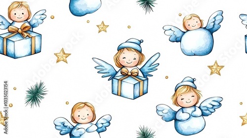 Whimsical Christmas Angels and Gifts in a Joyful Holiday Design