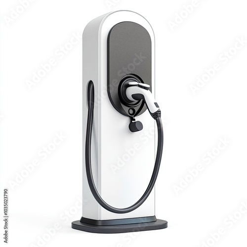 EV charging station on solid white background