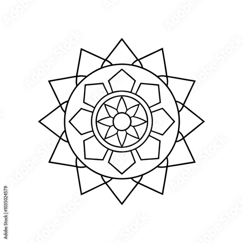 Flower mandala design, line art, black line, bold line, outline, vector, mandala icon.