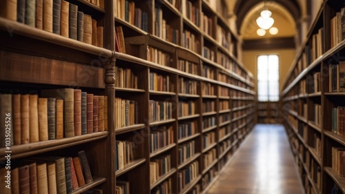 Old library with many books on shelves