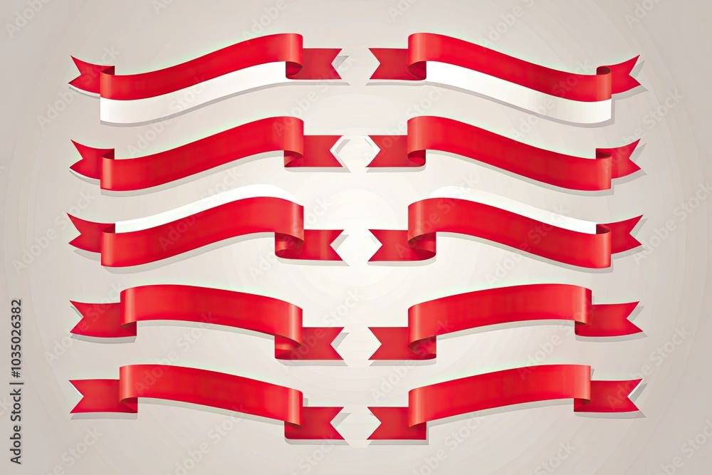 Elegant red and white ribbons and banners designed for fashion graphics. Ideal for Adobe Illustrator backgrounds and creating stylish presentations with simplified shapes. Elegant red and white ribbons and banners designed for fashion graphics. Ideal for Adobe Illustrator backgrounds and creating stylish presentations with simplified shapes.