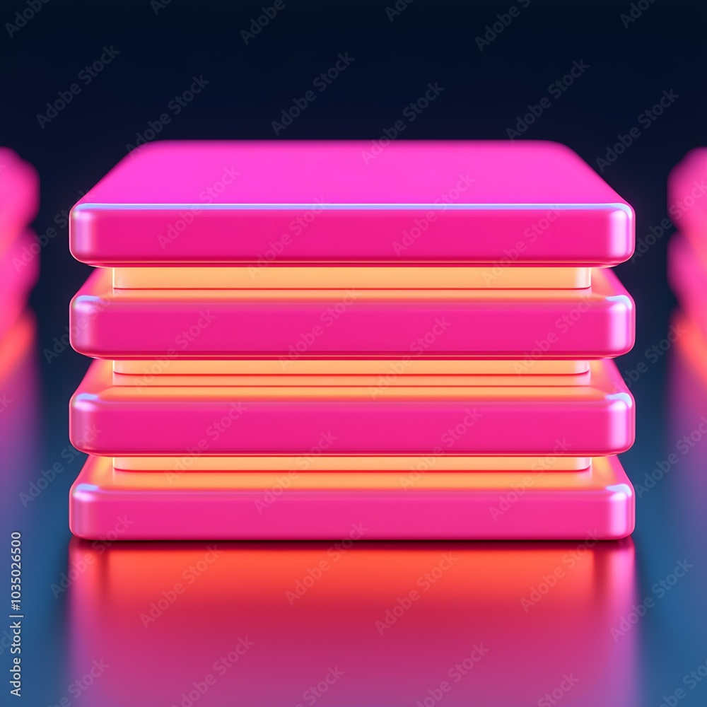 Vibrant pink neon stacked boxes glowing in the dark Vibrant pink neon stacked boxes glowing in the dark