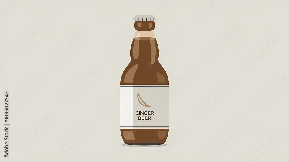 Illustration of a bottle of ginger beer with a minimalist label on a light background Illustration of a bottle of ginger beer with a minimalist label on a light background
