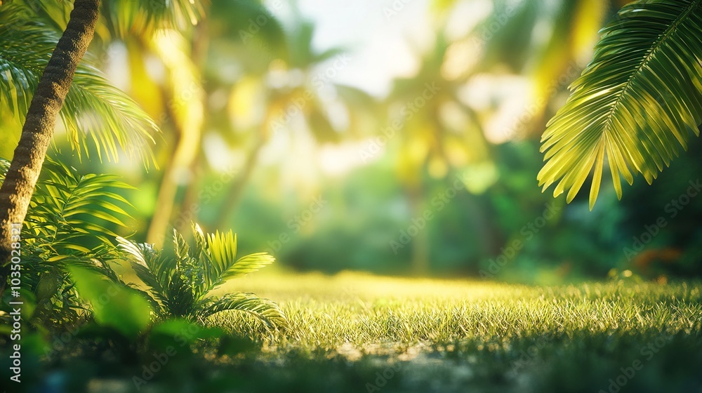 Tropical Landscape with Lush Greenery and Soft Light Tropical Landscape with Lush Greenery and Soft Light