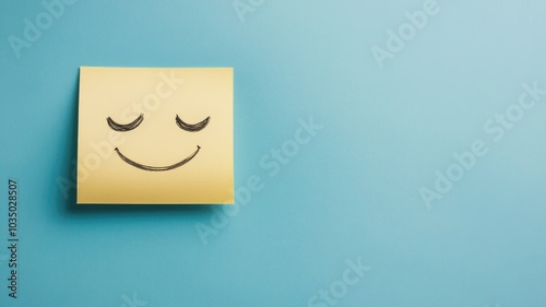 Yellow sticky note with smiling face on blue background