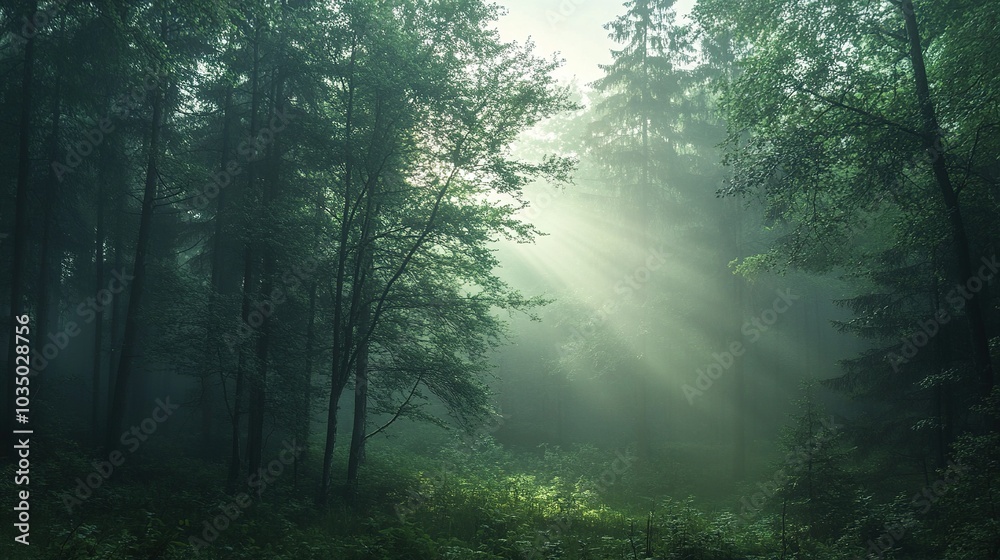 Ethereal Light in Forest Depths