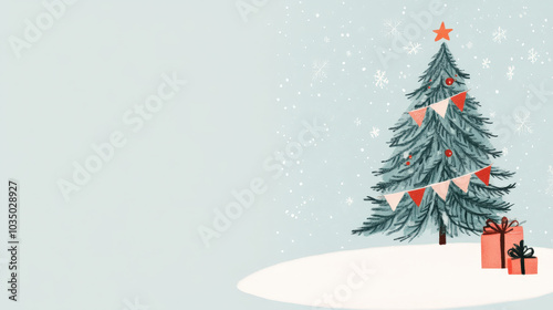 Festive holiday banners complementing a Christmas tree backdrop photo