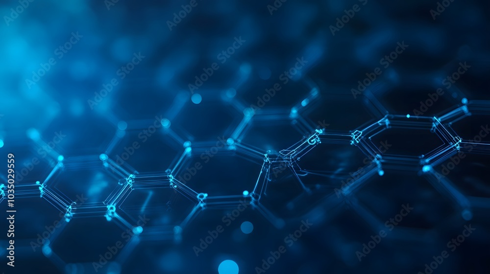 Obraz premium Abstract Blue Hexagon Pattern with Glowing Lines and Blurred Background