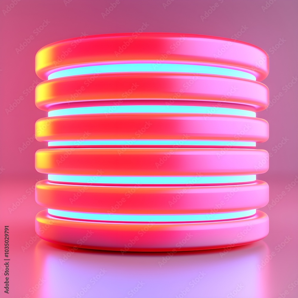 Abstract neon stack with glowing rings in vibrant colors