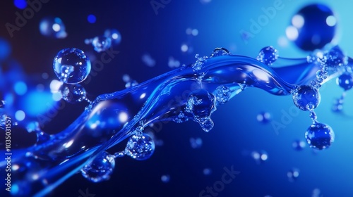 Wallpaper Mural next-gen hair repair concept, azure molecular clusters, onyx fluid droplet, vibrant power streams, diaphanous spheres, twinkling particle effects, deep space blue environment, high-fidelity 3d Torontodigital.ca