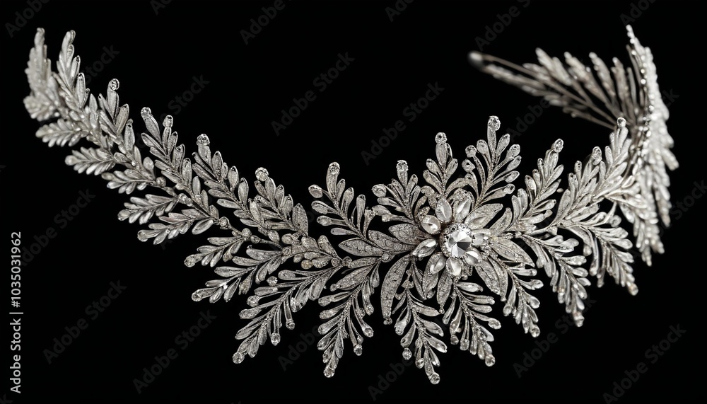 A luxurious headpiece featuring cascading crystals and intricate beadwork, set against a rich black background, offering a stunning accent for a bridal hairstyle, Generative AI A luxurious headpiece featuring cascading crystals and intricate beadwork, set against a rich black background, offering a stunning accent for a bridal hairstyle, Generative AI
