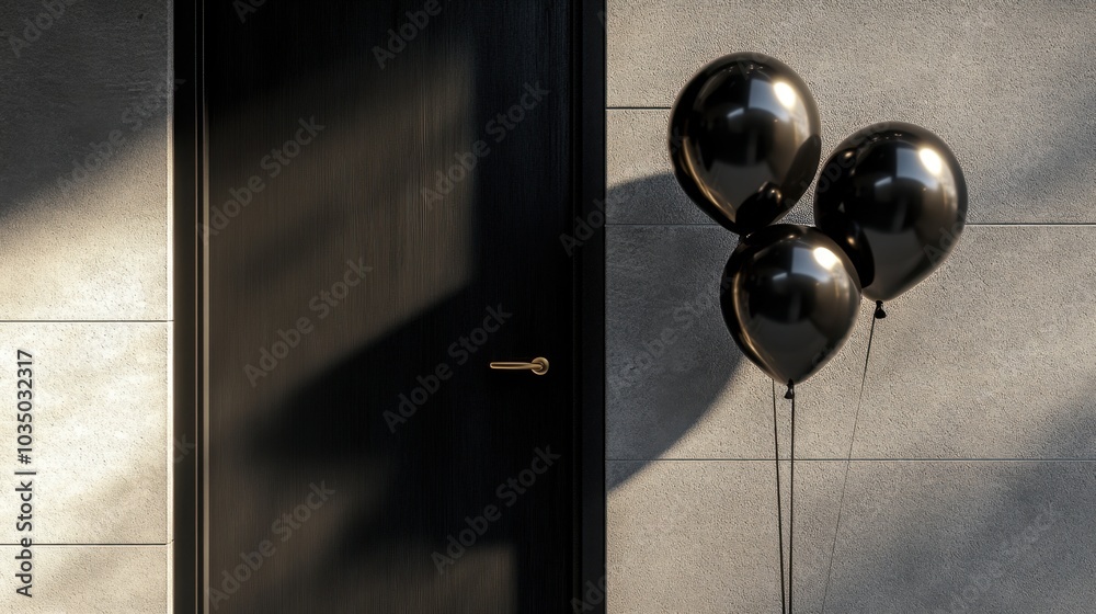 Black balloons on the door handle, special black friday offer for buying and renting apartments and houses on the real estate market Black balloons on the door handle, special black friday offer for buying and renting apartments and houses on the real estate market