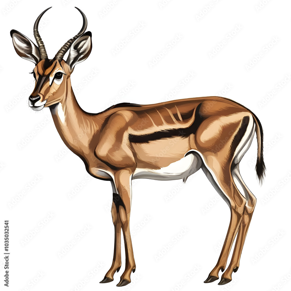 Fototapeta premium An illustration of a gazelle gracefully standing against a clean white background, showcasing its elegant form.