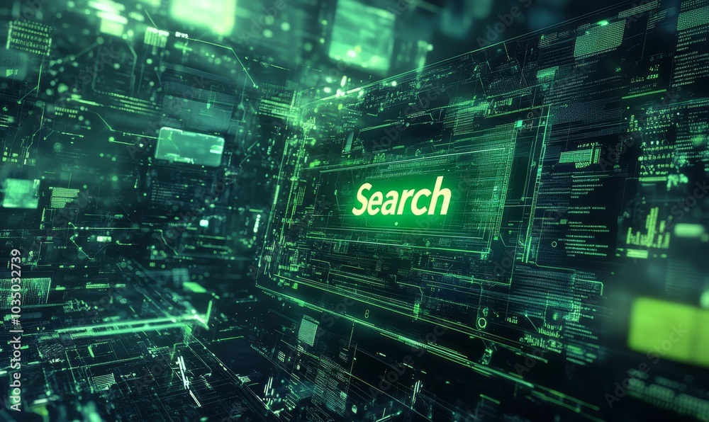 Green digital interface with the word Green digital interface with the word