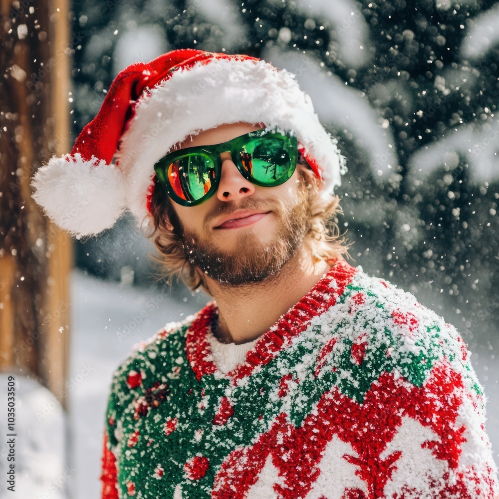 the man wearing Christmas's hat in Christmas day the man wearing Christmas's hat in Christmas day