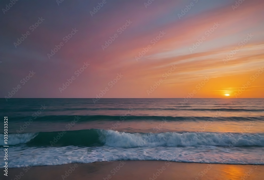 A breathtaking sunset paints the sky with vibrant colors over a calm ocean. A breathtaking sunset paints the sky with vibrant colors over a calm ocean.