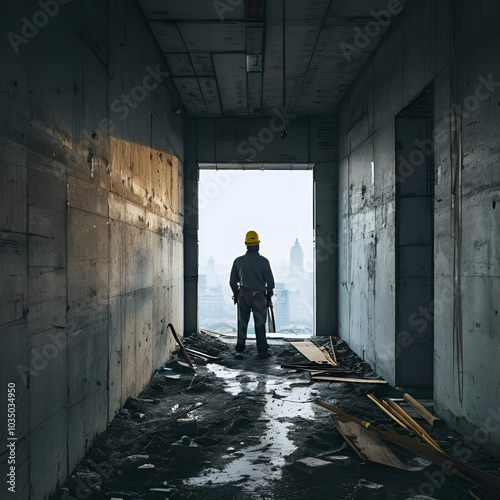 A construction worker is seen on scaffolding, contributing to the development of a building that is still under construction.