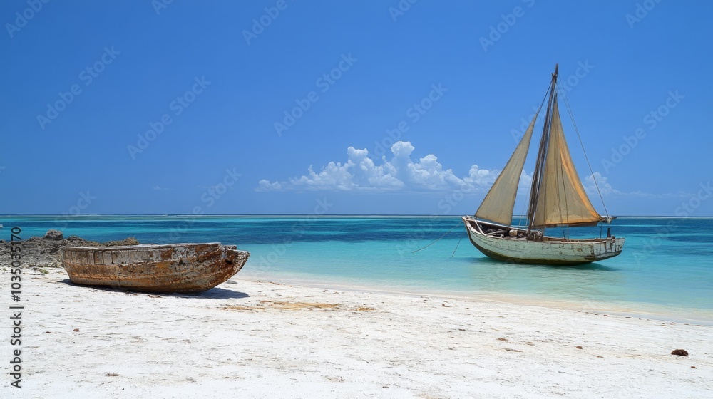 Obraz premium Sailboats on Pristine Beach