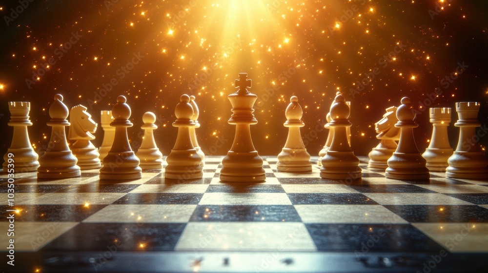 Chessboard with pieces in mid-game, representing strategy Chessboard with pieces in mid-game, representing strategy