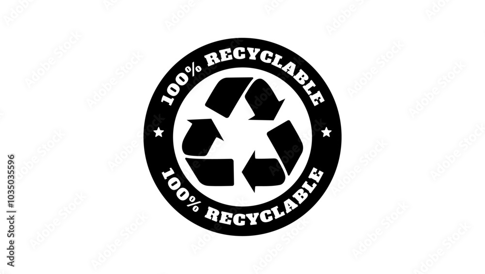 100% Recyclable,stamp, black isolated silhouette 100% Recyclable,stamp, black isolated silhouette