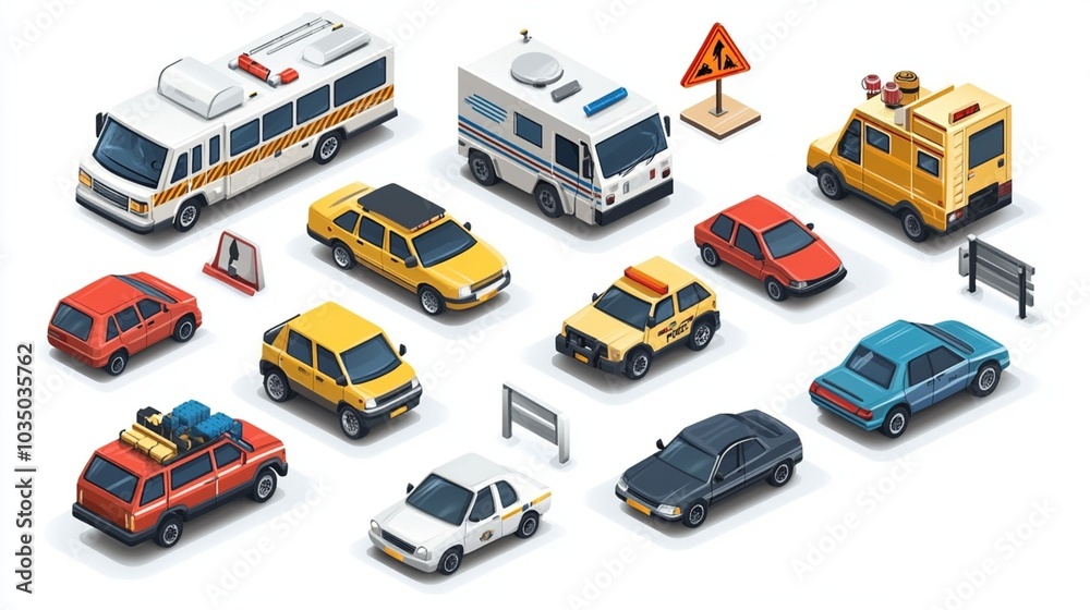 Naklejka premium Various Vehicles in Urban Environment Illustration