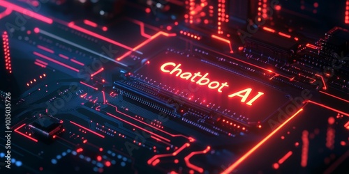 Chatbot AI on a glowing circuit board.