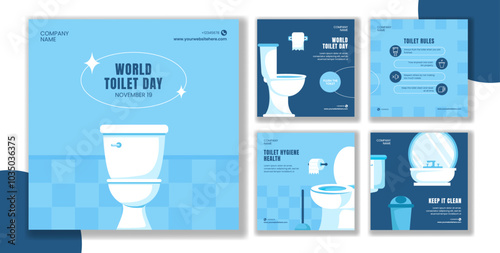 World Toilet Day Vector Illustration for Social Media Post Templates in Flat Cartoon Style