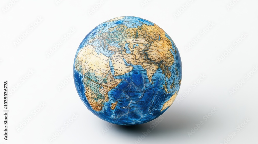 Fototapeta premium Globe with detailed continents on a white background, concept of global connection
