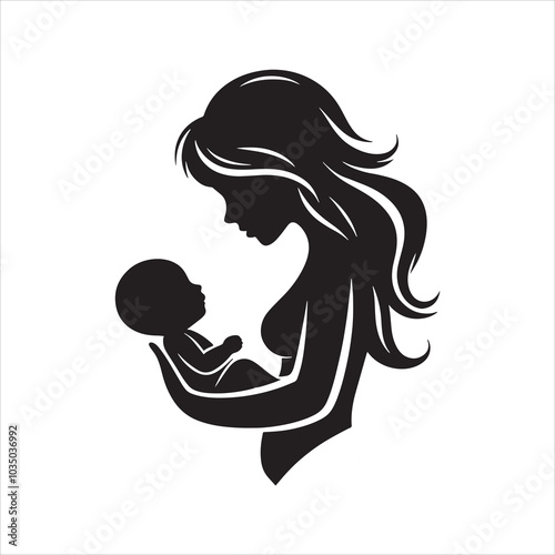 Mother holding baby silhouette in peaceful moment – maternal care, affection, family, love, bonding