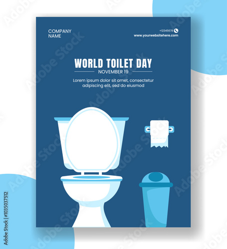 Vertical Poster Design for World Toilet Day Awareness with Flat Cartoon Illustration