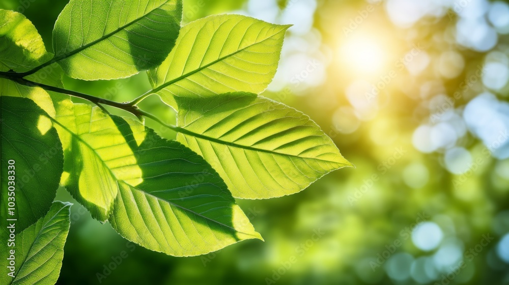Lush green leaves illuminated by sunlight, creating a serene and vibrant natural atmosphere. Lush green leaves illuminated by sunlight, creating a serene and vibrant natural atmosphere.